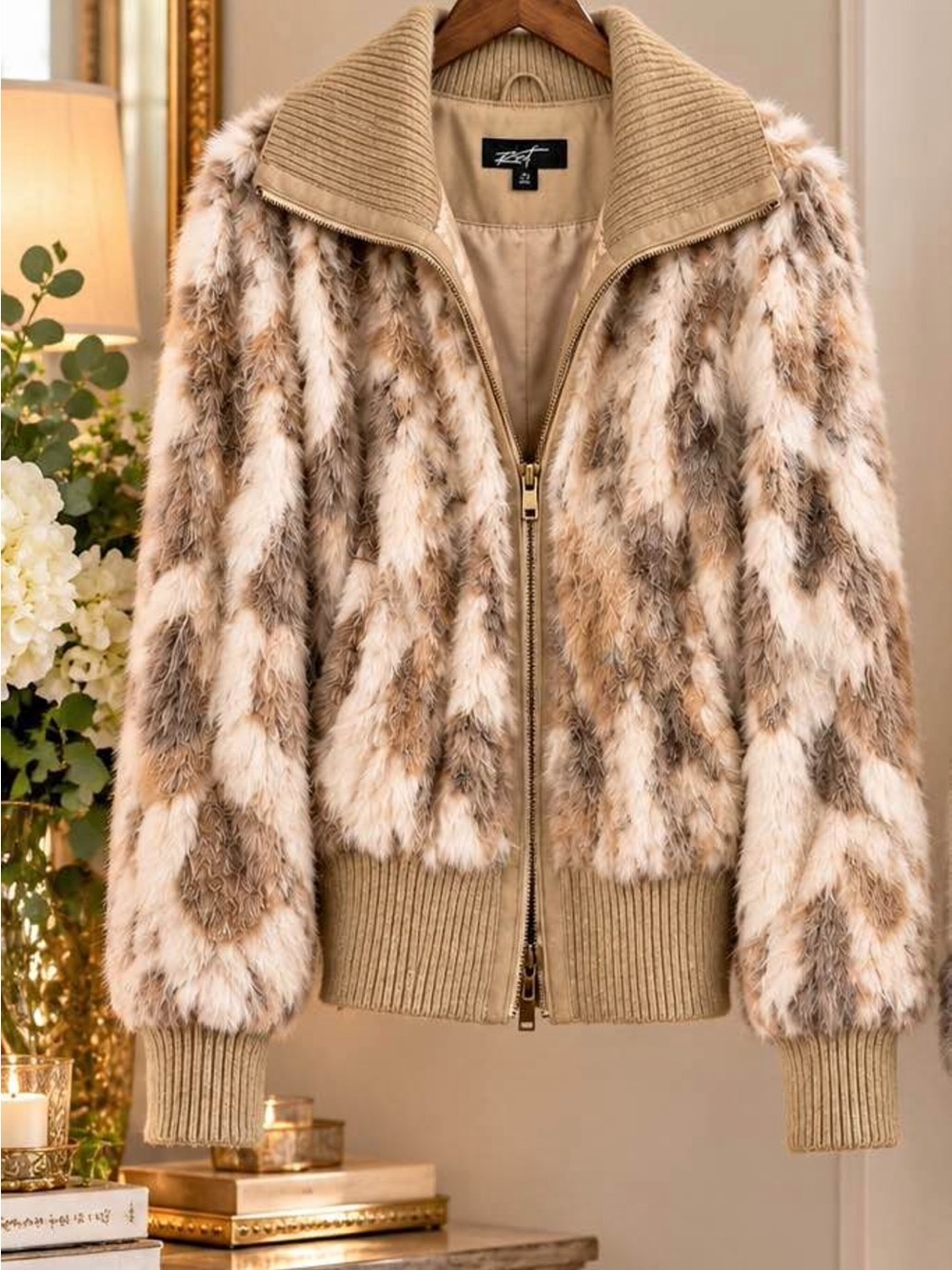 Jack Rivet Genuine Rabbit Fur Bomber Jacket — Size M